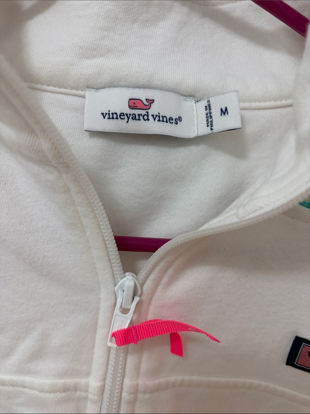 Vineyard Vines white Pullover with Pink & Teal Floral Shoulder Panels - Picture 5 of 5